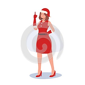 Smiling Young Woman in Santa Claus Costume. Beautiful Girl in Santa Claus Outfit.  Festive Holiday Illustration