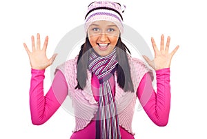 Smiling young woman in winter clothes