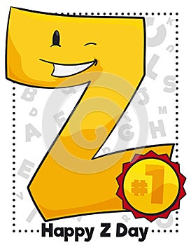 Smiling Z Letter with Number One Button Celebrating its Day, Vector Illustration