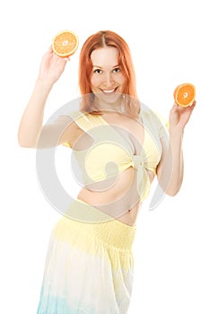 Smilling woman with fruit