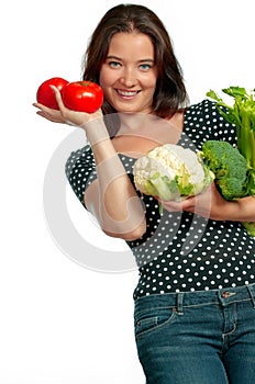 Smilng Woman Holding Vegetables