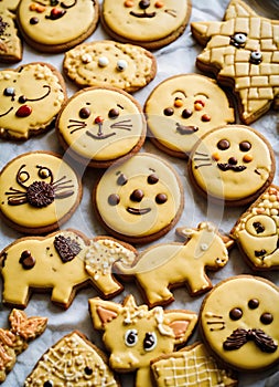 Smily cookies with eyes and animals isolated. AI image