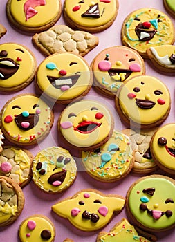 Smiley cookies with eyes with faces isolated. AI image