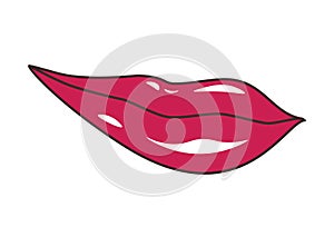 The smirk of a girl. Lips. Vector illustration of sexy woman's glossy lips. Isolated