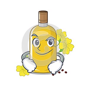 Smirking canola oil in the mascot shape