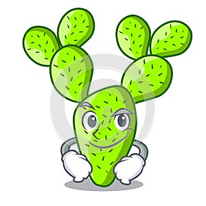 Smirking cartoon opuntia cactus in the desert