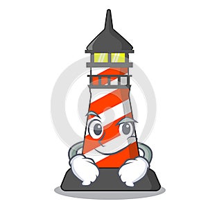 Smirking cartoon realistic red lighthouse building