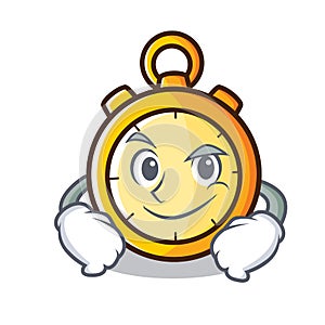Smirking chronometer character cartoon style