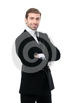 Smirking successful businessman. Isolated over a white background