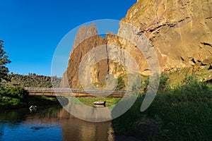 Smith rocks State Park and the crooked River in Oregon at sunrise