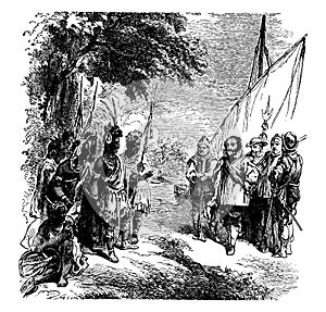 Smith`s Meeting with Powhatan,vintage illustration