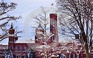 Smithsonian Castle Snowy Trees Washington DC