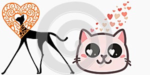 Smitten kitten looking at sexy long legged slender cat vector graphics