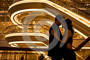 smitten pair, elegant staircase of cruise ship curving behind