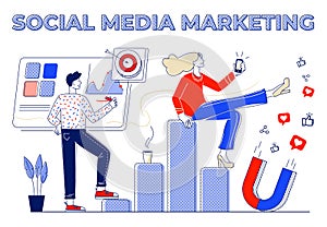 SMM conceptualized flat vector illustrationand and tools for social media marketing