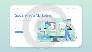 SMM manager web banner or landing page. Social media marketing