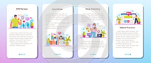 SMM mobile application banner set. Social media marketing, advertising