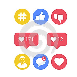 Smm and social activity icons - likes and shares, social icons