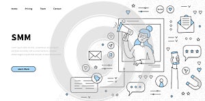 SMM social, media, marketing line art landing page