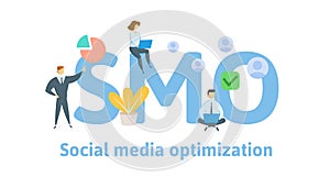 SMO, social media optimization concept. Concept with keywords, letters, and icons. Flat vector illustration. Isolated on photo