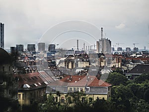 Winter Budapest skyline with dirty dark smog over the urban city