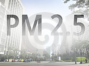 Smog city from PM 2.5 dust. Cityscape with bad air pollution, PM 2.5 concept photo, in Manila, Philippines