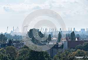 Smog over city of Gdansk, Poland