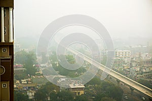 Smog over noida delhi gurgaon in the morning