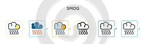 Smog vector icon in 6 different modern styles. Black, two colored smog icons designed in filled, outline, line and stroke style.