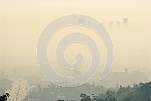 Smoggy skyline of Los Angeles photo