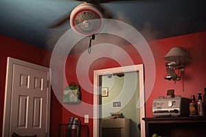 smoke alarm with fire extinguisher in the background