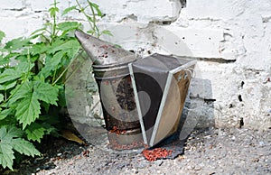 Smoke for the beekeeper. Apiary. Smoke. Beekeeper.