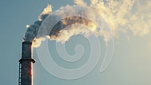 Smoke billowing from industrial chimney against clear sky