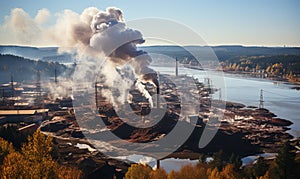 Smoke Billows From Factory Near Water