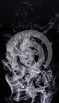 Smoke, black background and steam, fog or gas on mockup space wallpaper. Cloud, smog and magic effect on dark backdrop