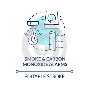 Smoke and carbon monoxide alarms blue concept icon