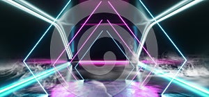 Smoke Cement Sci Fi Futuristic Concrete Triangle Construction Neon Laser Led Glowing Purple Blue Vibrant Virtual Reality Alien