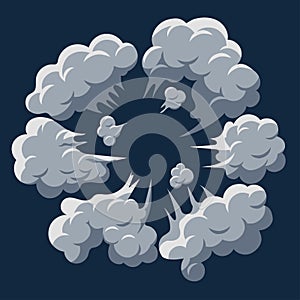 Smoke cloud Explosion. Dust puff cartoon frame vector