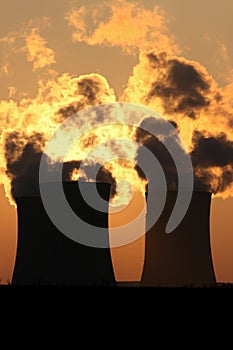 smoke cloud from power plant cooling towers