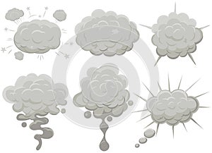 Smoke cloud set Explosion. Dust puff cartoon frame vector photo