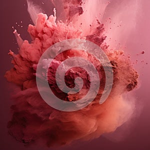 Smoke and colors. Woman smoker. Women portrait with pink peach pigments, deep red with pink smoky mist gradient,
