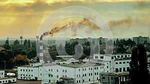 smoke comes from the factory chimney, polluting the environment