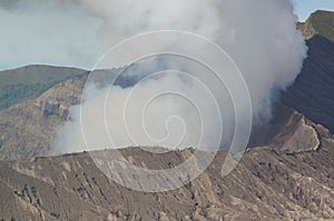 smoke coming out of the active volcanic crater