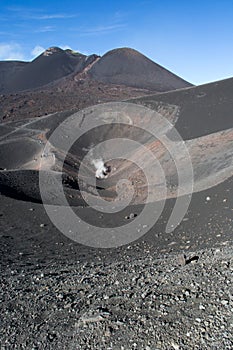 Smoke coming out of the idle crater of the Etna volcano