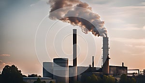 Smoke Coming from Smokestack of an Industrial Building