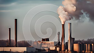 Smoke Coming from Smokestack of an Industrial Building