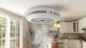 Smoke detector alert in modern kitchen