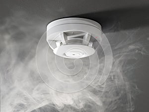 Smoke detector on ceiling activate photo