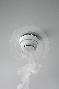 Smoke detector of fire alarm in action