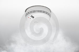 Smoke detector of fire alarm in action